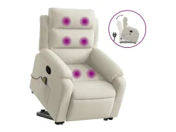 Poltrona elevatória de massagens veludo cor creme