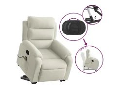 Poltrona elevatória de massagens veludo cor creme