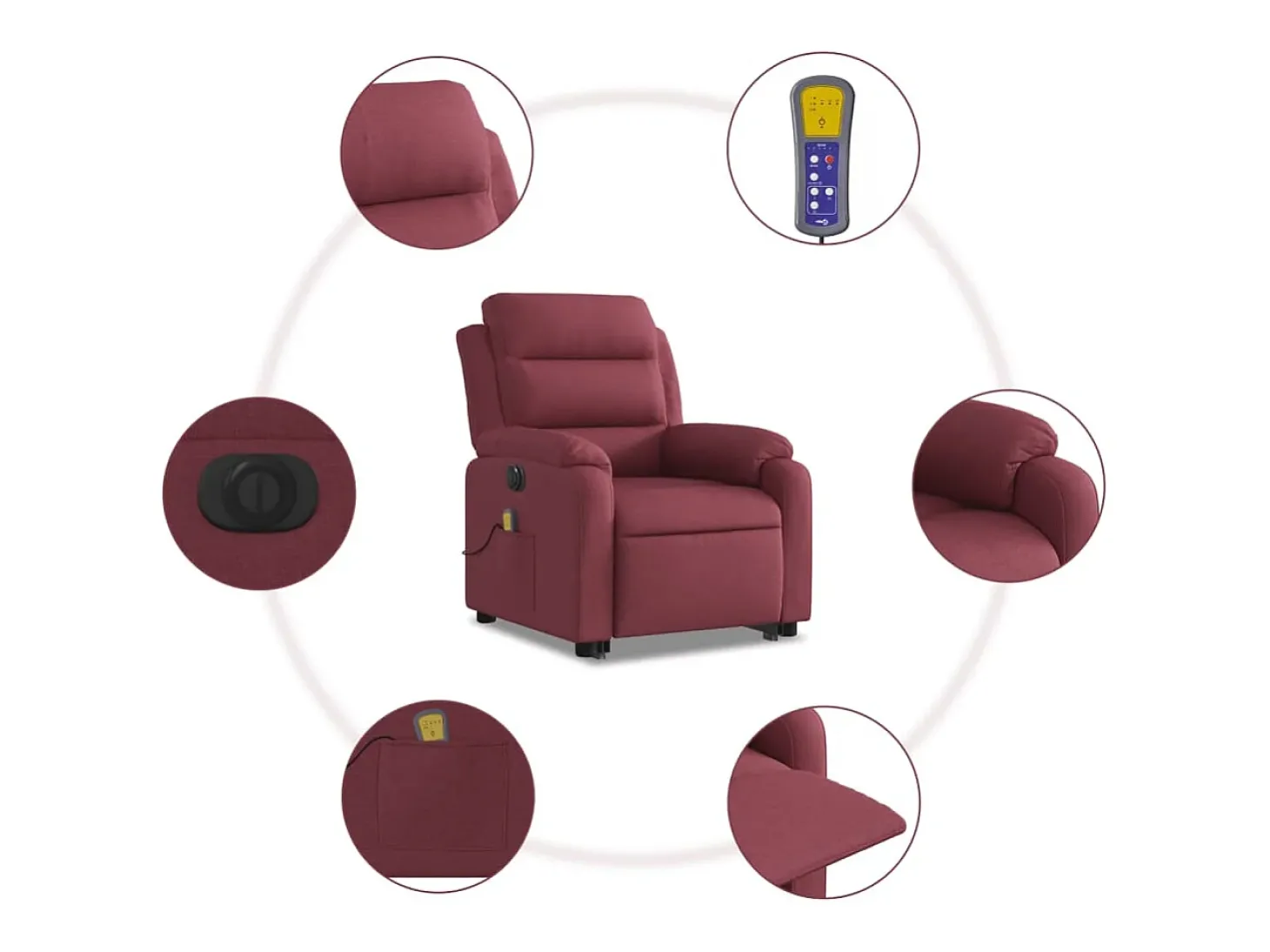 Poltrona elevatória de massagens elétrica tecido vermelho tinto