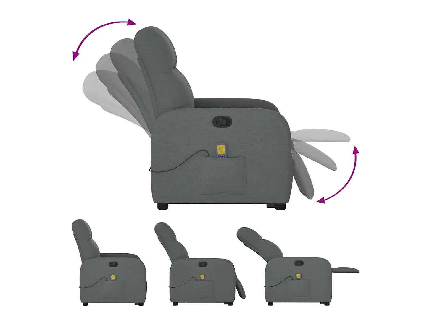 Poltrona elevatória de massagens tecido cinzento-escuro