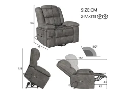 Poltrona elétrica de luxo para relaxamento e massagem, cinza
