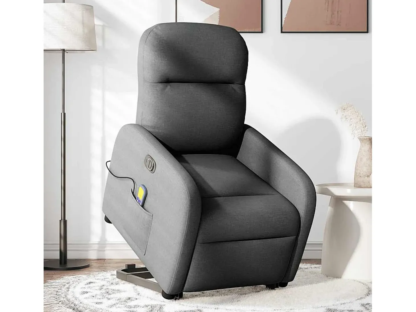 Poltrona elétrica elevatória massagens tecido cinzento-escuro