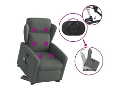 Poltrona elétrica elevatória massagens tecido cinzento-escuro