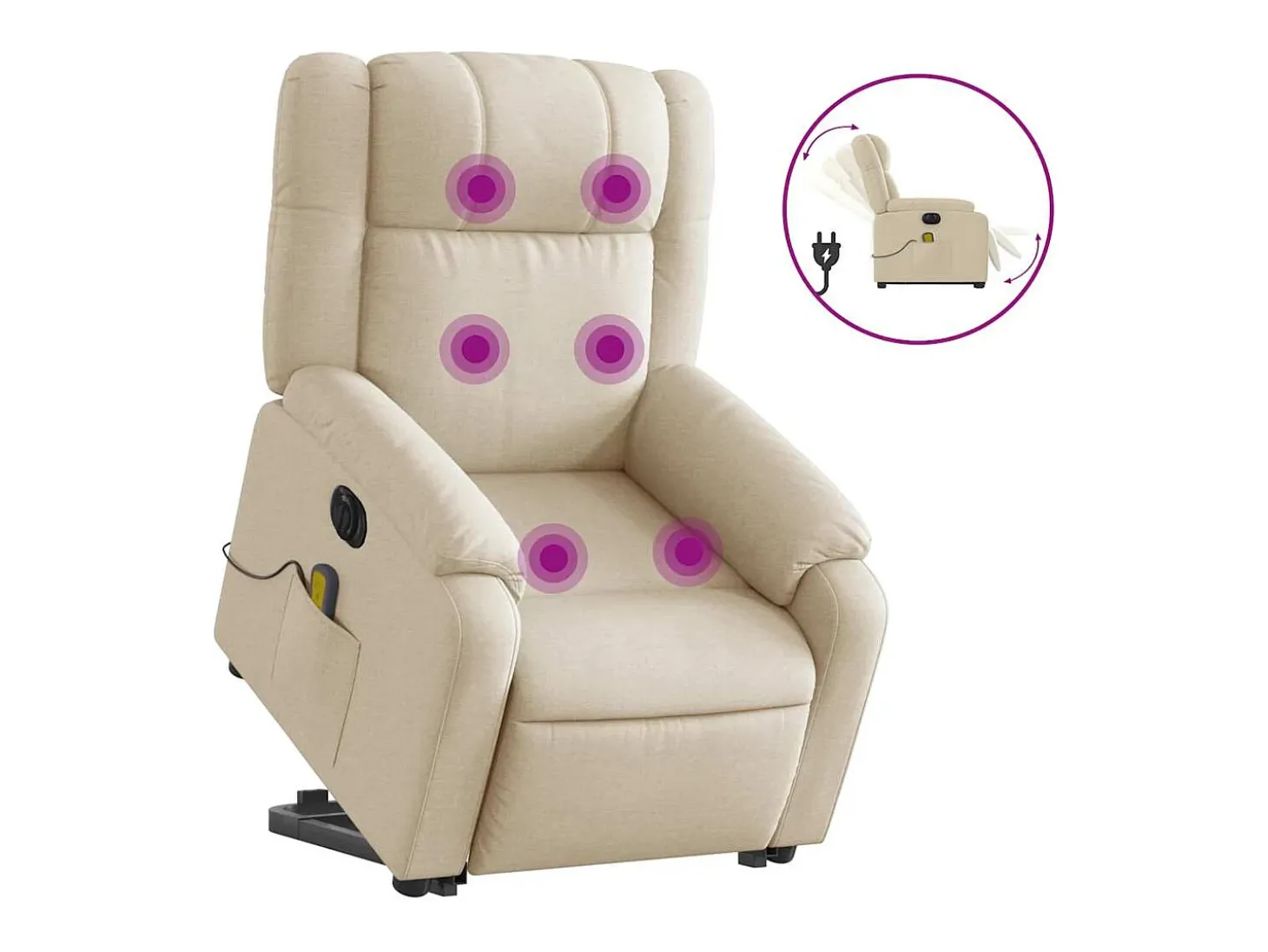 Poltrona elétrica elevatória massagens tecido creme