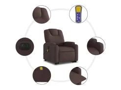Poltrona elétrica elevatória massagens tecido castanho-escuro