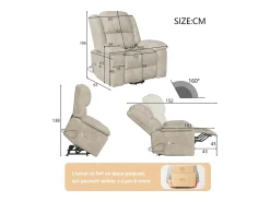 Poltrona elétrica reclinável 160° com controle remoto, massagem de 8 pontos + massagem lombar de 2 pontos, couro PU, marrom