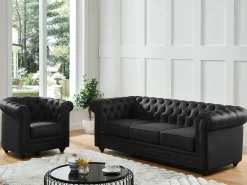 Poltrona em pele de búfalo preto icónico CHESTERFIELD