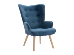 Poltrona em tecido azul acolchoado. Estilo escandinavo. VATELY