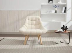 Poltrona em tecido bege estilo escandinavo capitonê LUOSTO