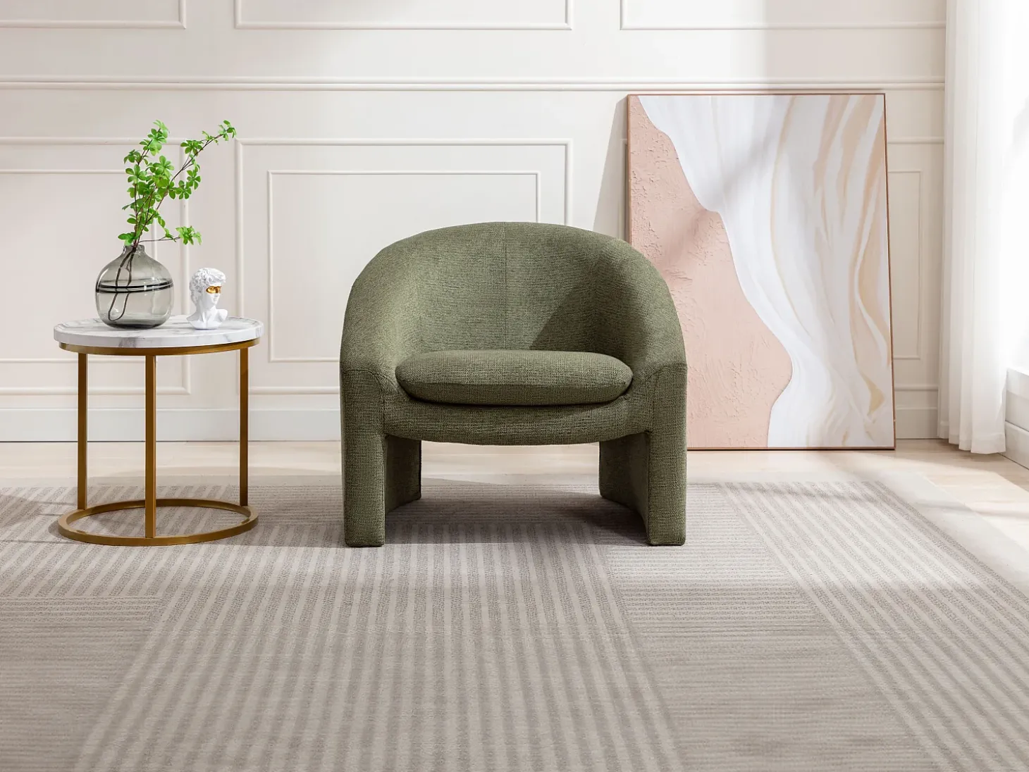 Poltrona em tecido cor verde estilo design OSSANA