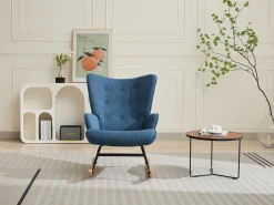 Poltrona em tecido matizado azul com pés de baloiço ELMINA
