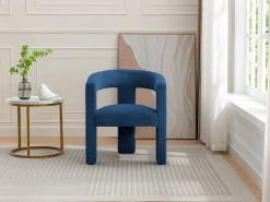 Poltrona em tecido texturizado azul estilo design FAVINA
