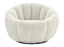 Poltrona estilo concha giratória tecido bouclé branco COSSATO