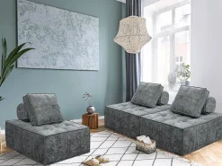 Poltrona estilo veludo - 96 x 100 x 89 cm - Cinza