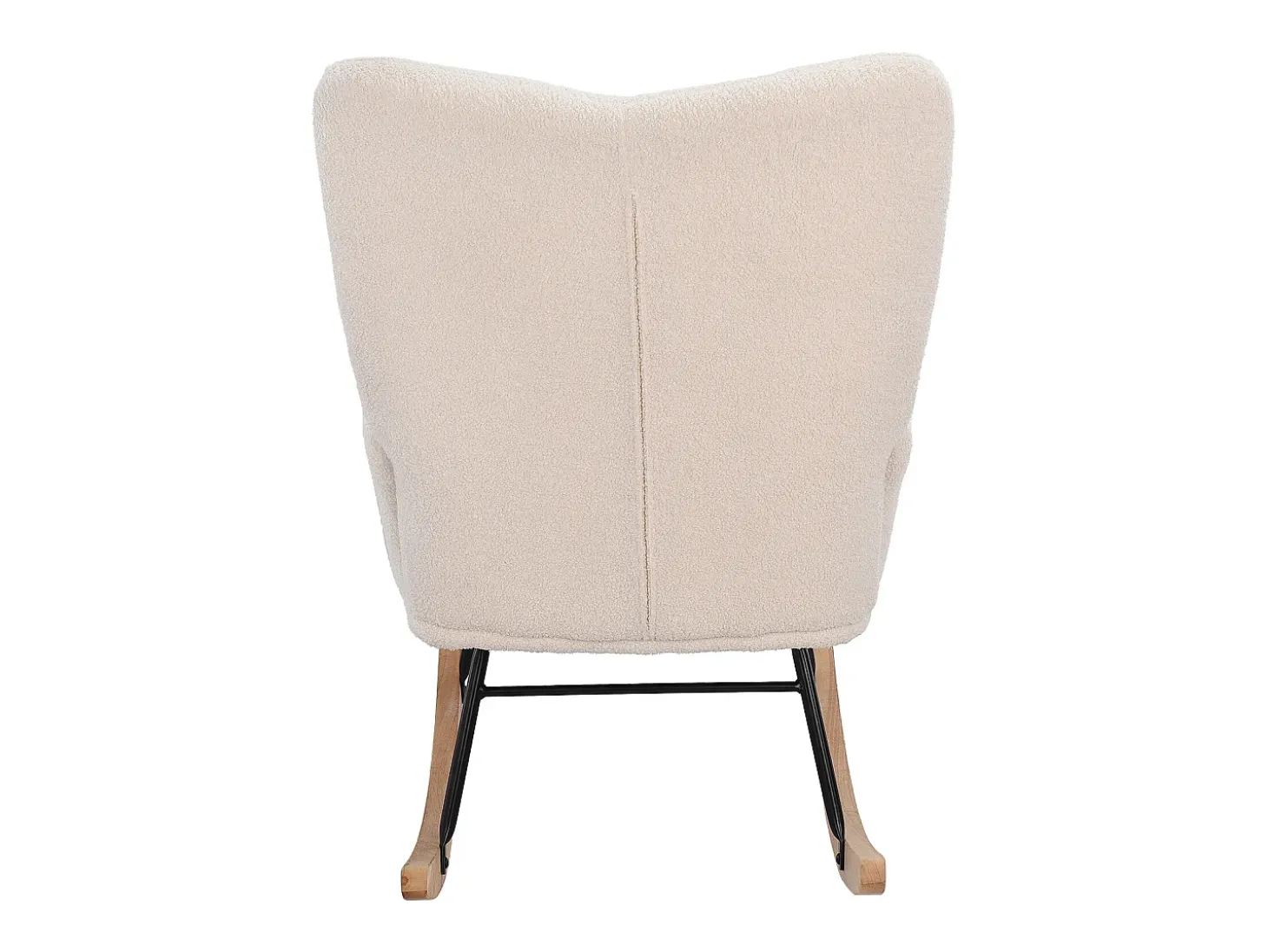 Poltrona estofada com estampa xadrez suave, ideal para sala de estar e quarto, com função de balanço e capacidade de peso de 120 kg, na cor bege.
