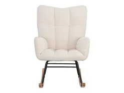 Poltrona estofada com estampa xadrez suave, ideal para sala de estar e quarto, com função de balanço e capacidade de peso de 120 kg, na cor bege.