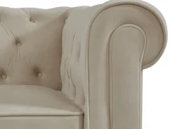 Poltrona fixa em veludo de cor bege - CHESTERFIELD