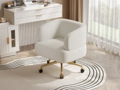 Poltrona giratória - 71 x 60 x 71 cm - com 5 rodízios - rotação de 360° - chenille - bege