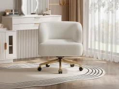 Poltrona giratória - 71 x 60 x 71 cm - com 5 rodízios - rotação de 360° - chenille - bege