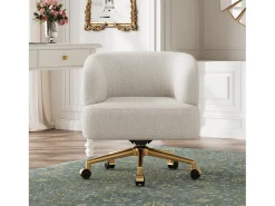 Poltrona giratória - 71 x 60 x 71 cm - com 5 rodízios - rotação de 360° - chenille - bege
