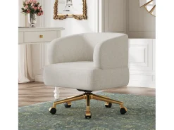 Poltrona giratória - 71 x 60 x 71 cm - com 5 rodízios - rotação de 360° - chenille - bege