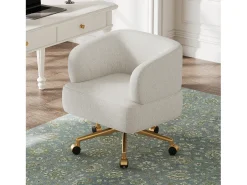 Poltrona giratória - 71 x 60 x 71 cm - com 5 rodízios - rotação de 360° - chenille - bege