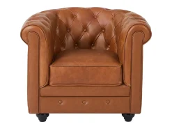 Poltrona icónica em pele de vaca cor camel - CHESTERFIELD