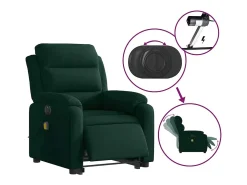 Poltrona massagens elevatória elétrica veludo verde-escuro
