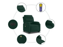 Poltrona massagens elevatória elétrica veludo verde-escuro