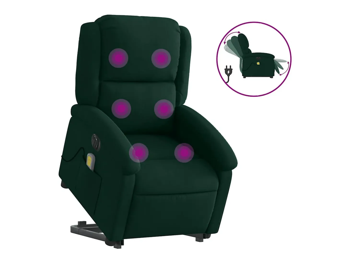 Poltrona massagens elevatória elétrica veludo verde-escuro