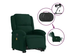 Poltrona massagens elevatória elétrica veludo verde-escuro