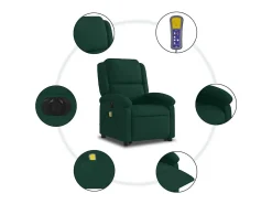 Poltrona massagens elevatória elétrica veludo verde-escuro