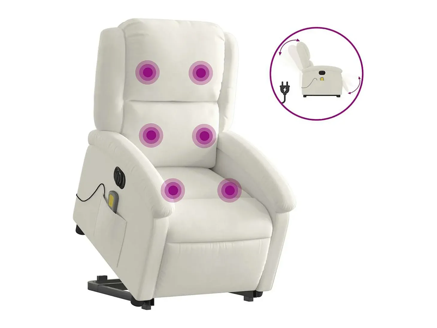 Poltrona massagens reclinável elevatória elétrica veludo creme