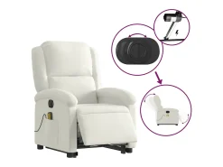 Poltrona massagens reclinável elevatória elétrica veludo creme