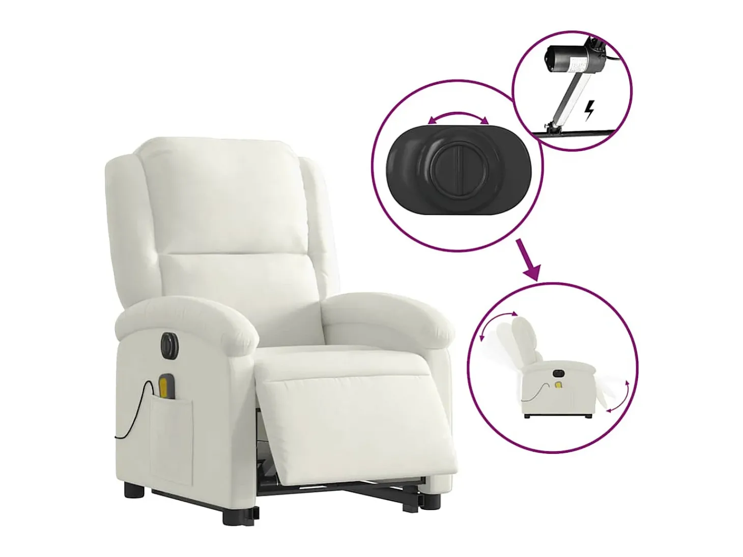 Poltrona massagens reclinável elevatória elétrica veludo creme
