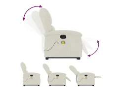 Poltrona massagens reclinável elevatória elétrica veludo creme