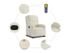 Poltrona massagens reclinável elevatória elétrica veludo creme
