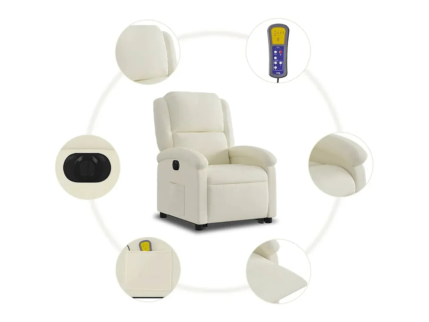Poltrona massagens reclinável elevatória elétrica veludo creme