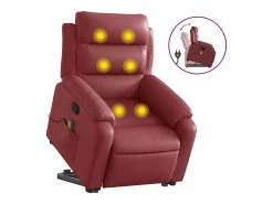 Poltrona massagens reclinável couro artificial vermelho tinto