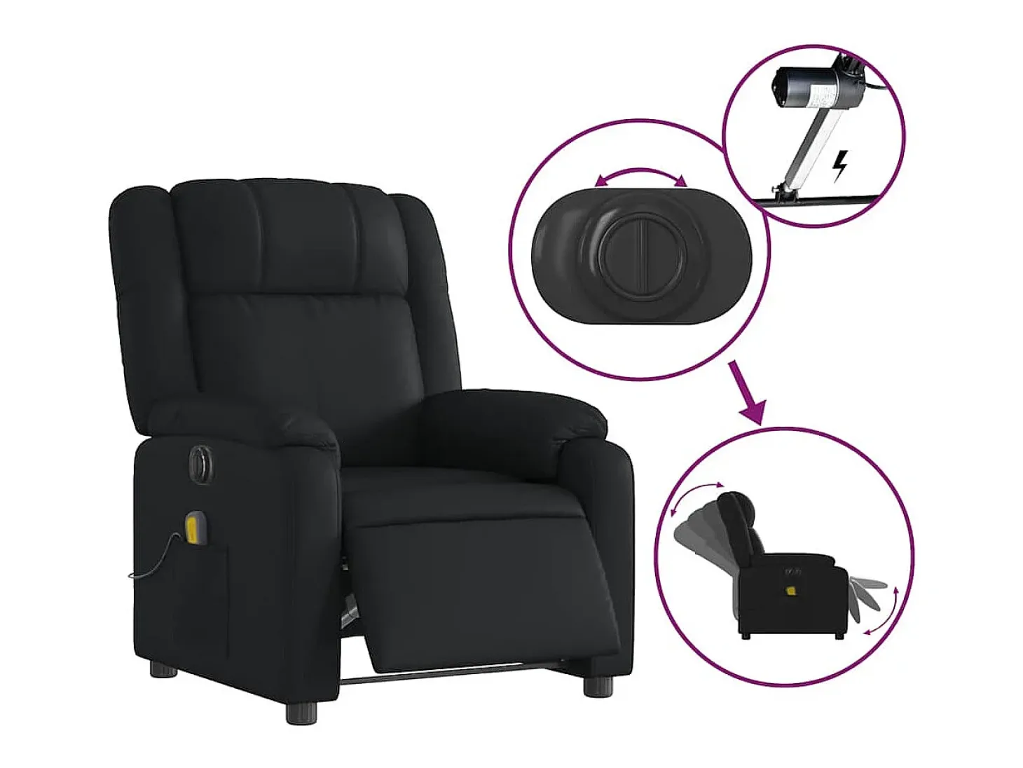 Poltrona massagens reclinável elétrica couro artificial preto