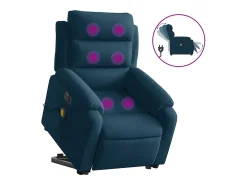 Poltrona massagens reclinável elevatória elétrica veludo azul