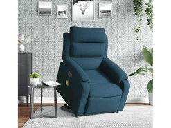 Poltrona massagens reclinável elevatória elétrica veludo azul