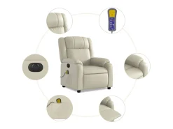 Poltrona massagens reclinável elétrica couro artificial creme