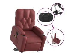 Poltrona massagens reclinável couro artificial vermelho tinto