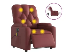 Poltrona massagens reclin. elétrica couro artif. vermelho-tinto