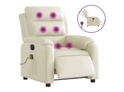 Poltrona massagens reclinável elétrica couro artificial creme