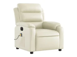 Poltrona massagens reclinável elétrica couro artificial creme