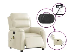 Poltrona massagens reclinável elétrica couro artificial creme