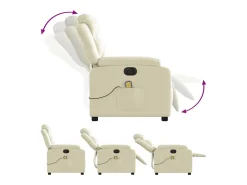 Poltrona massagens reclinável elétrica couro artificial creme