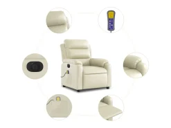 Poltrona massagens reclinável elétrica couro artificial creme